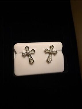 Sterling Silver Moissanite Cross Stud Earrings